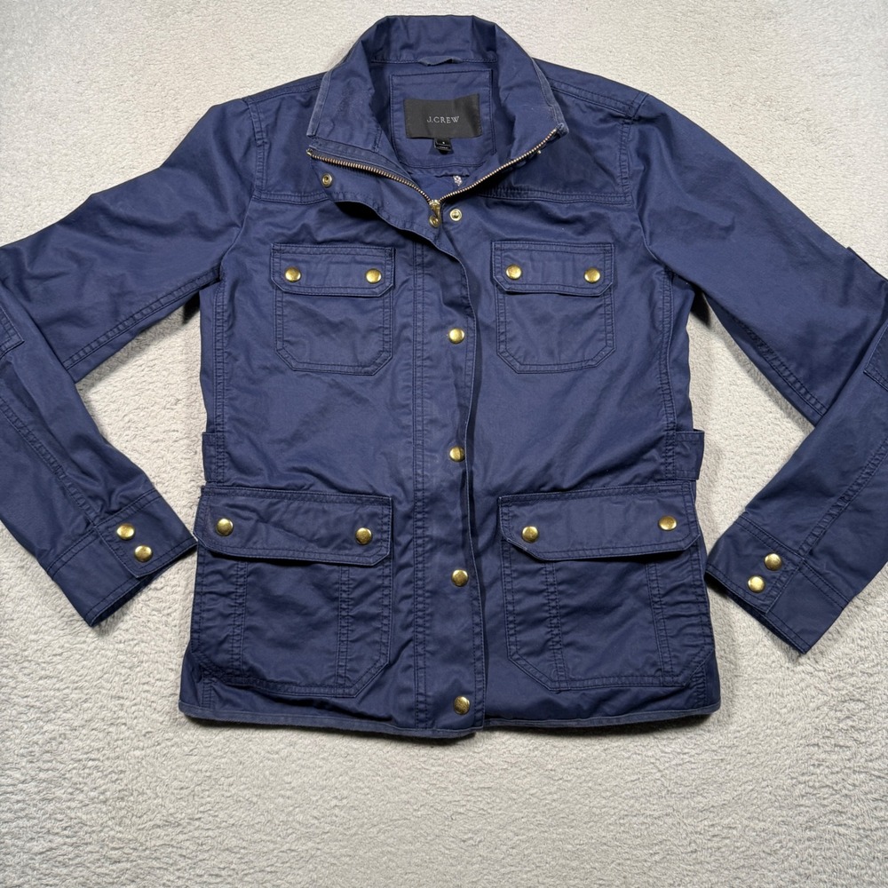 J.Crew Downtown Field Jacket Womens S Navy Waxed Canvas Utility Coat 19034